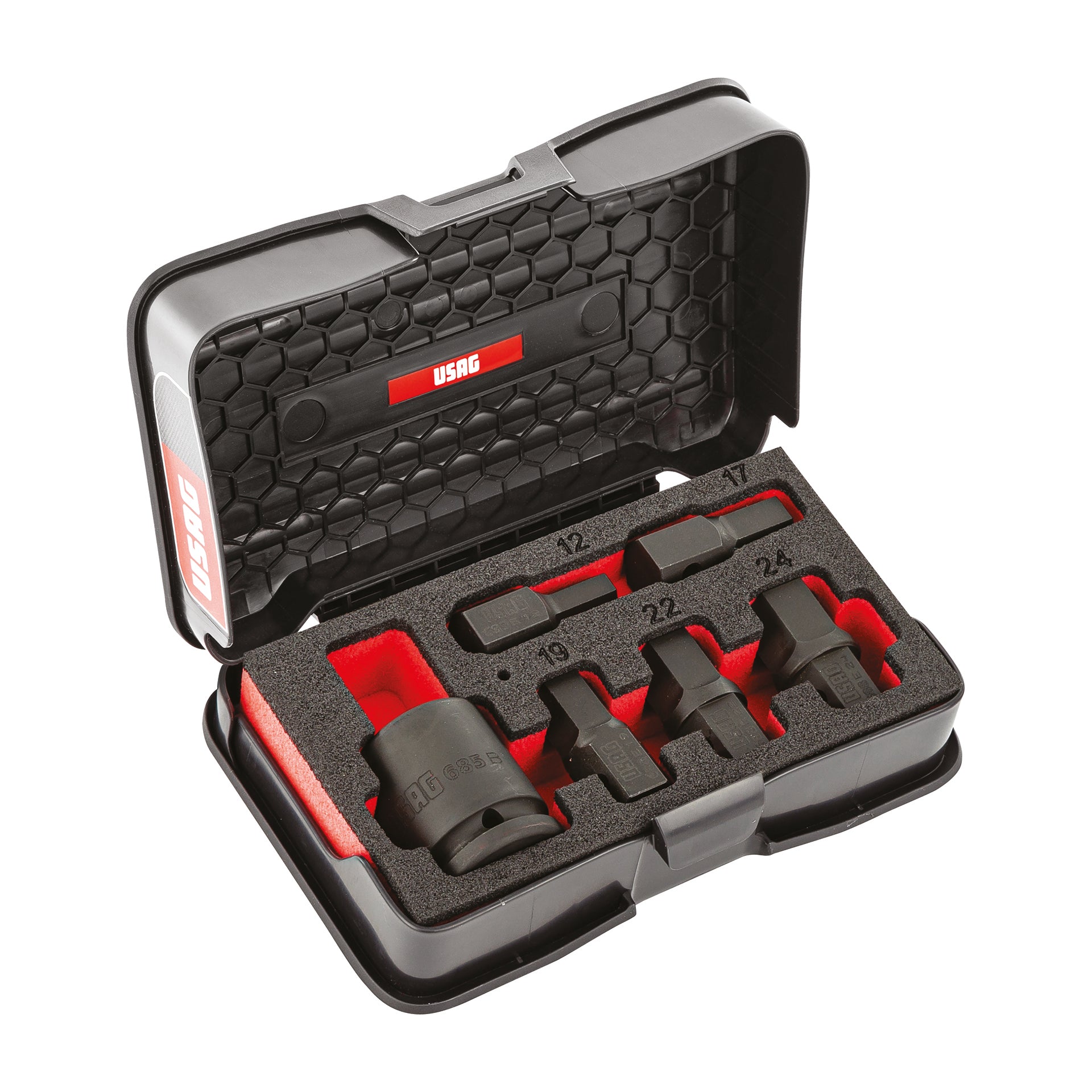 601 1/4-1/2 J82 - Modular case assortment with hexagonal sockets and combination wrenches (82 pcs) - Usag - U06010010 601 1/4-1/2 J82 - Modular case assortment with hexagonal sockets and combination wrenches (82 pcs) - Usag - U06010010